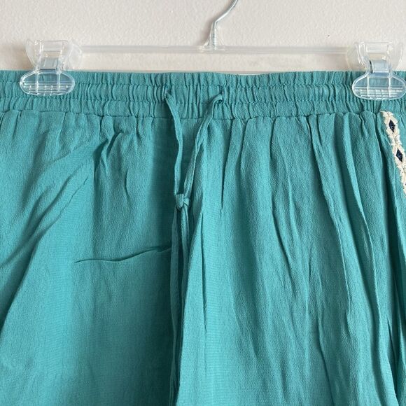 Hei Hei Anthropologie Shorts Medium Embroidered Teal Blue Beach Boho Drawstring - Picture 2 of 8